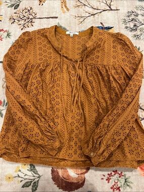 Madewell Burnt Sienna Eyelet Tie-Front Blouse